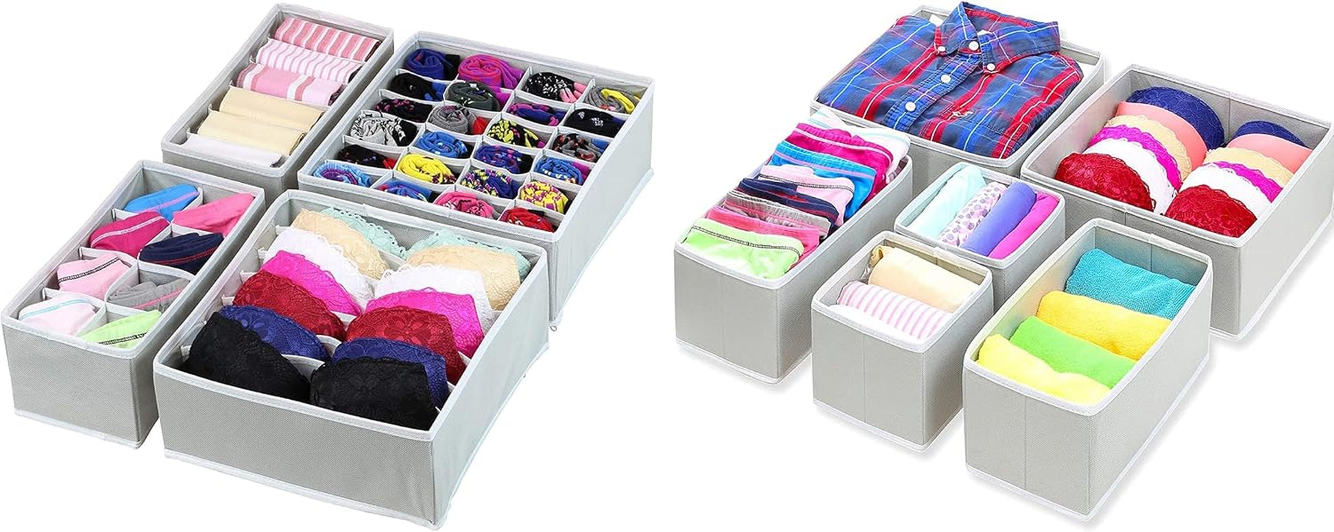 Closet Underwear Organizer Drawer Divider 4 Set + 6 Set Drawer Divider Baskets Bins