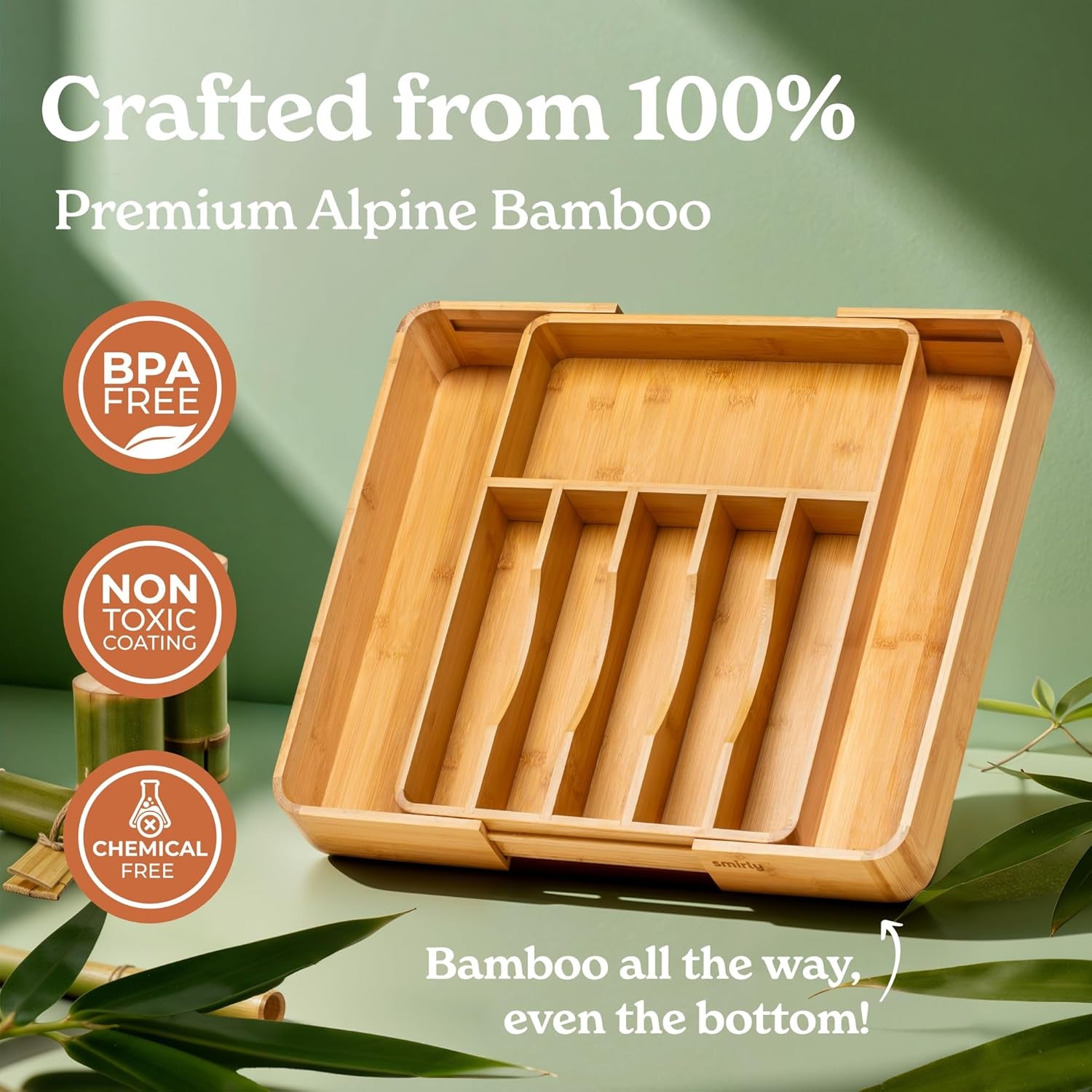 Adjustable Bamboo Kitchen Drawer Organizer – Premium Silverware and Utensil Holder with Divider Trays for Optimal Flatware Storage