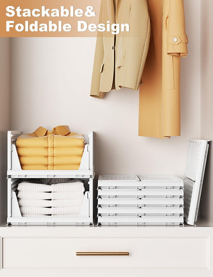Closet Organizer System, Stackable Plastic Clothes Storage Basket, Stackable, Foldable Organizers for Wardrobe Clothes Organizer Suitable for Bedrooms Bathrooms Kitchen Living Rooms (2Pack)