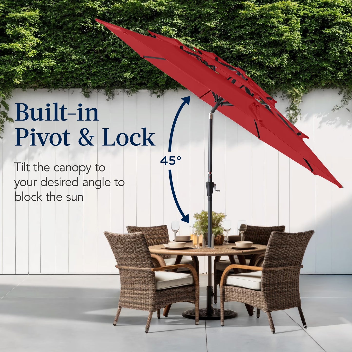 10Ft 3-Tier Patio Umbrella, Market Sun Shade W/ Tilt Adjustment, Easy Crank - Red