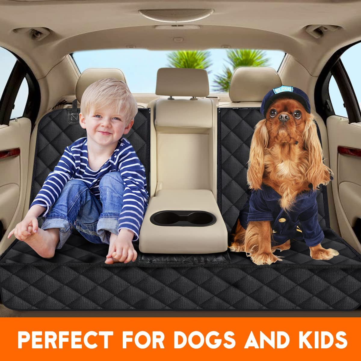 Waterproof Dog Car Seat Cover - Durable Back Seat Protector for Most Cars, SUVs, and Trucks (53” Width) - Black