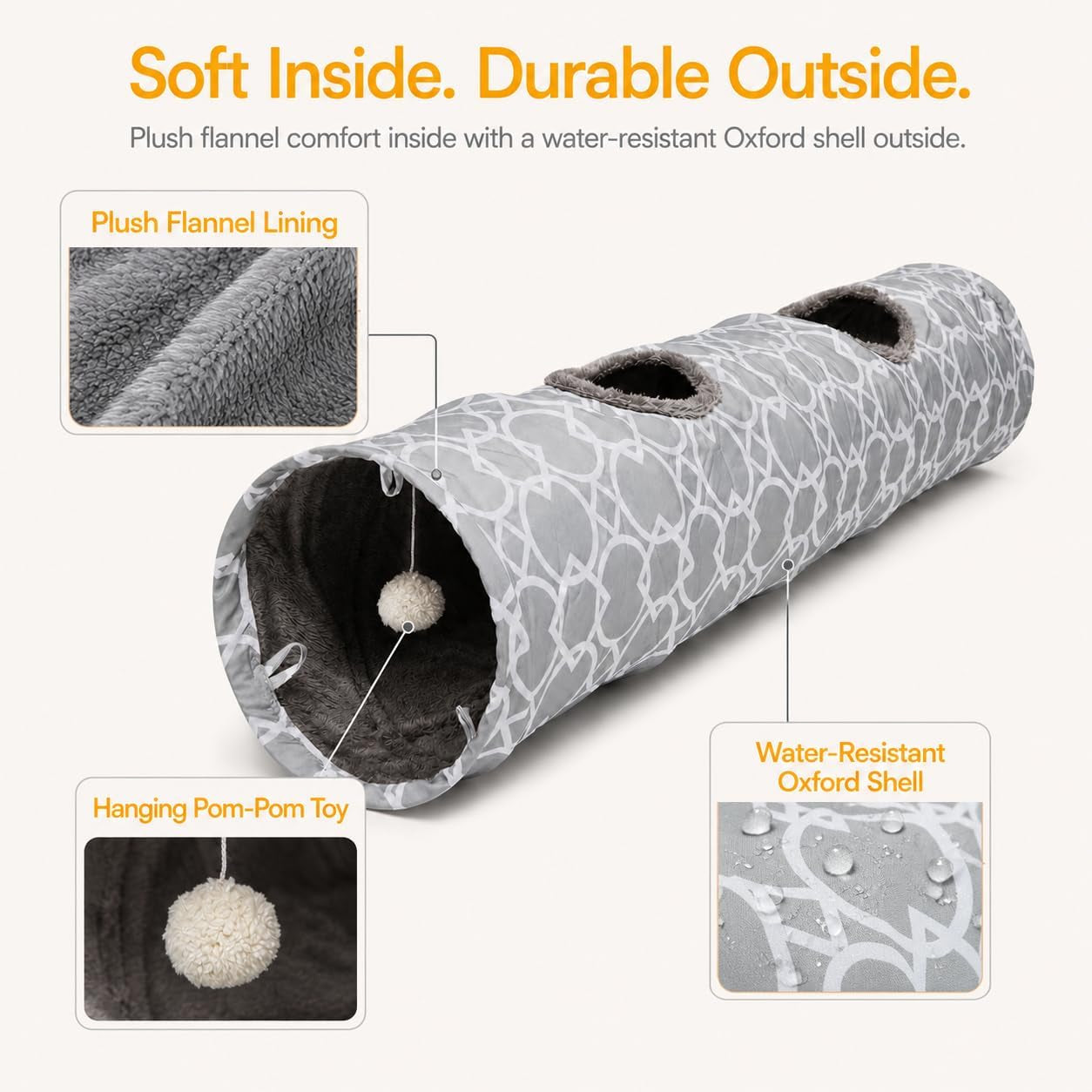 Geometric Collapsible Cat Tunnel with Plush Lining, Includes Play Balls, Suitable for Cats, Rabbits, Kittens, Ferrets, and Puppies, 9.8-Inch Diameter
