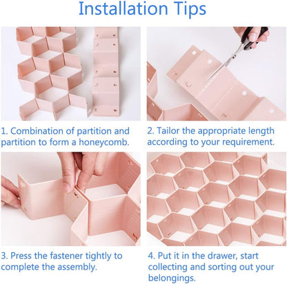 Drawer Divider Organizer Adjustable DIY Grid Honeycomb Drawer Divider for Underwear Belt Scarf Socks Pink
