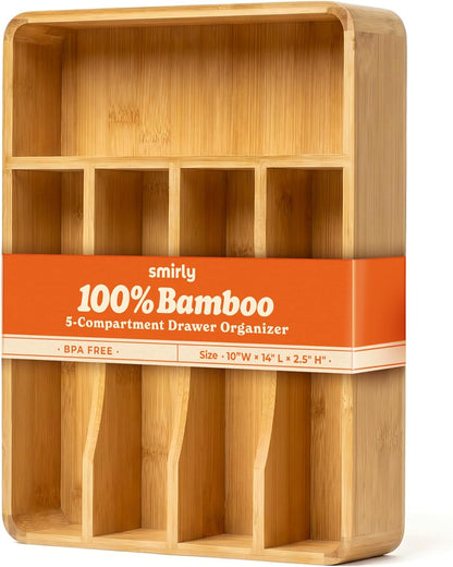 Adjustable Bamboo Kitchen Drawer Organizer – Premium Silverware and Utensil Holder with Divider Trays for Optimal Flatware Storage