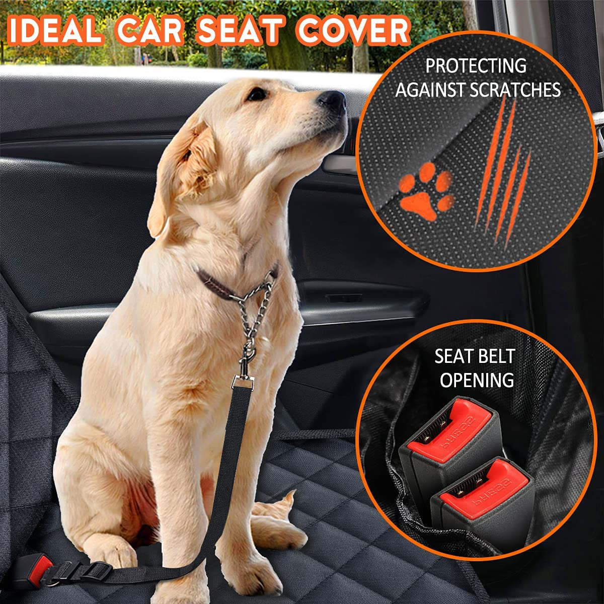 Waterproof Dog Car Seat Cover - Durable Back Seat Protector for Most Cars, SUVs, and Trucks (53” Width) - Black