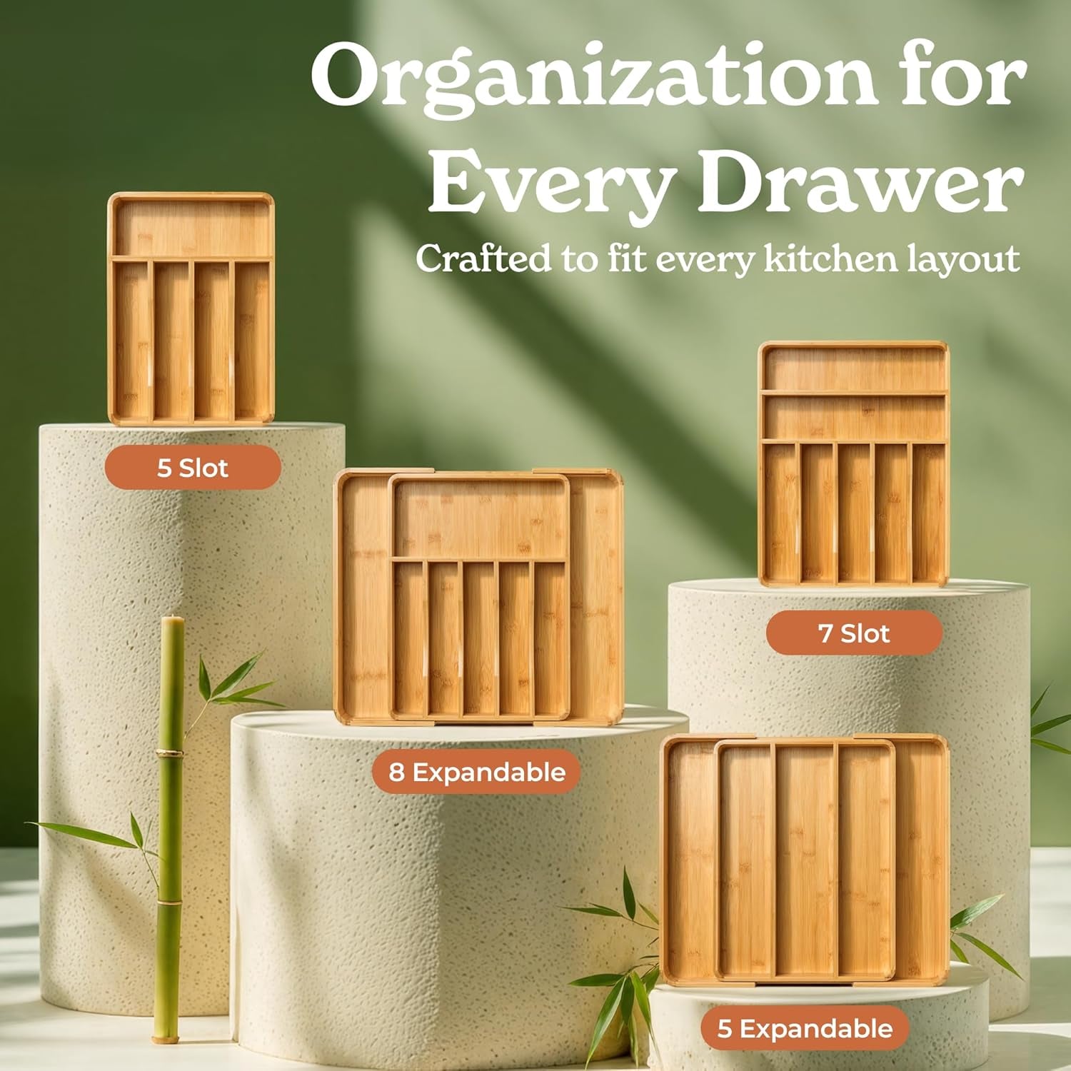 Adjustable Bamboo Kitchen Drawer Organizer – Premium Silverware and Utensil Holder with Divider Trays for Optimal Flatware Storage
