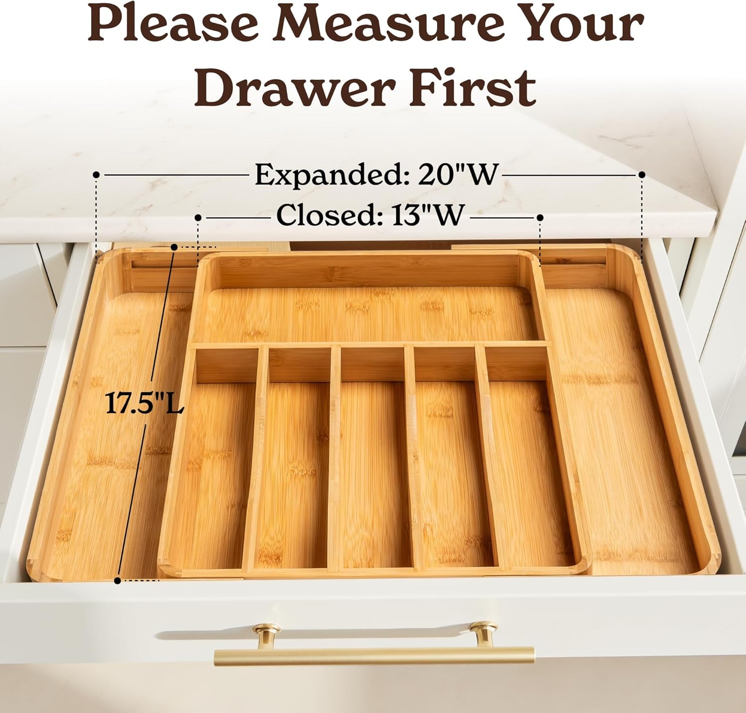 Adjustable Bamboo Kitchen Drawer Organizer – Premium Silverware and Utensil Holder with Divider Trays for Optimal Flatware Storage