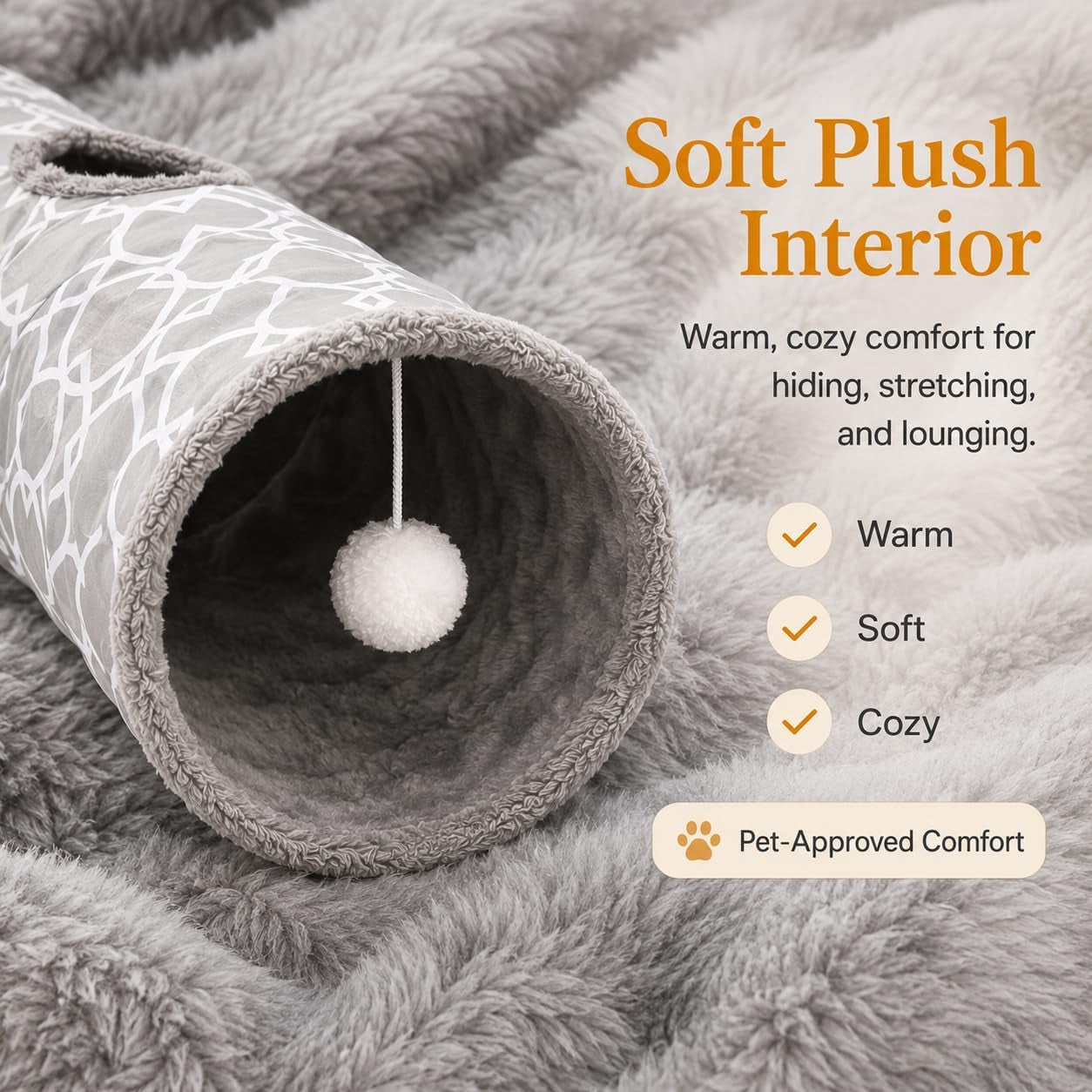 Geometric Collapsible Cat Tunnel with Plush Lining, Includes Play Balls, Suitable for Cats, Rabbits, Kittens, Ferrets, and Puppies, 9.8-Inch Diameter