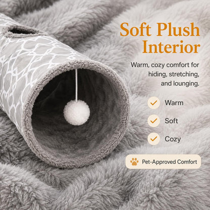 Geometric Collapsible Cat Tunnel with Plush Lining, Includes Play Balls, Suitable for Cats, Rabbits, Kittens, Ferrets, and Puppies, 9.8-Inch Diameter