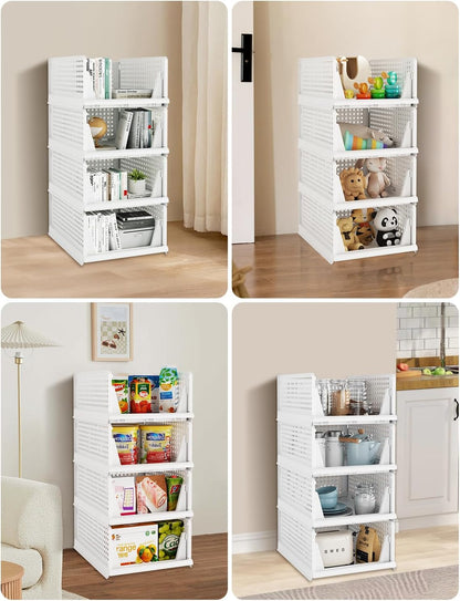 Closet Organizer System, Stackable Plastic Clothes Storage Basket, Stackable, Foldable Organizers for Wardrobe Clothes Organizer Suitable for Bedrooms Bathrooms Kitchen Living Rooms (2Pack)