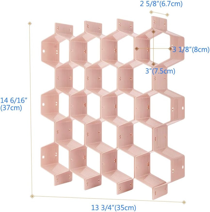 Drawer Divider Organizer Adjustable DIY Grid Honeycomb Drawer Divider for Underwear Belt Scarf Socks Pink
