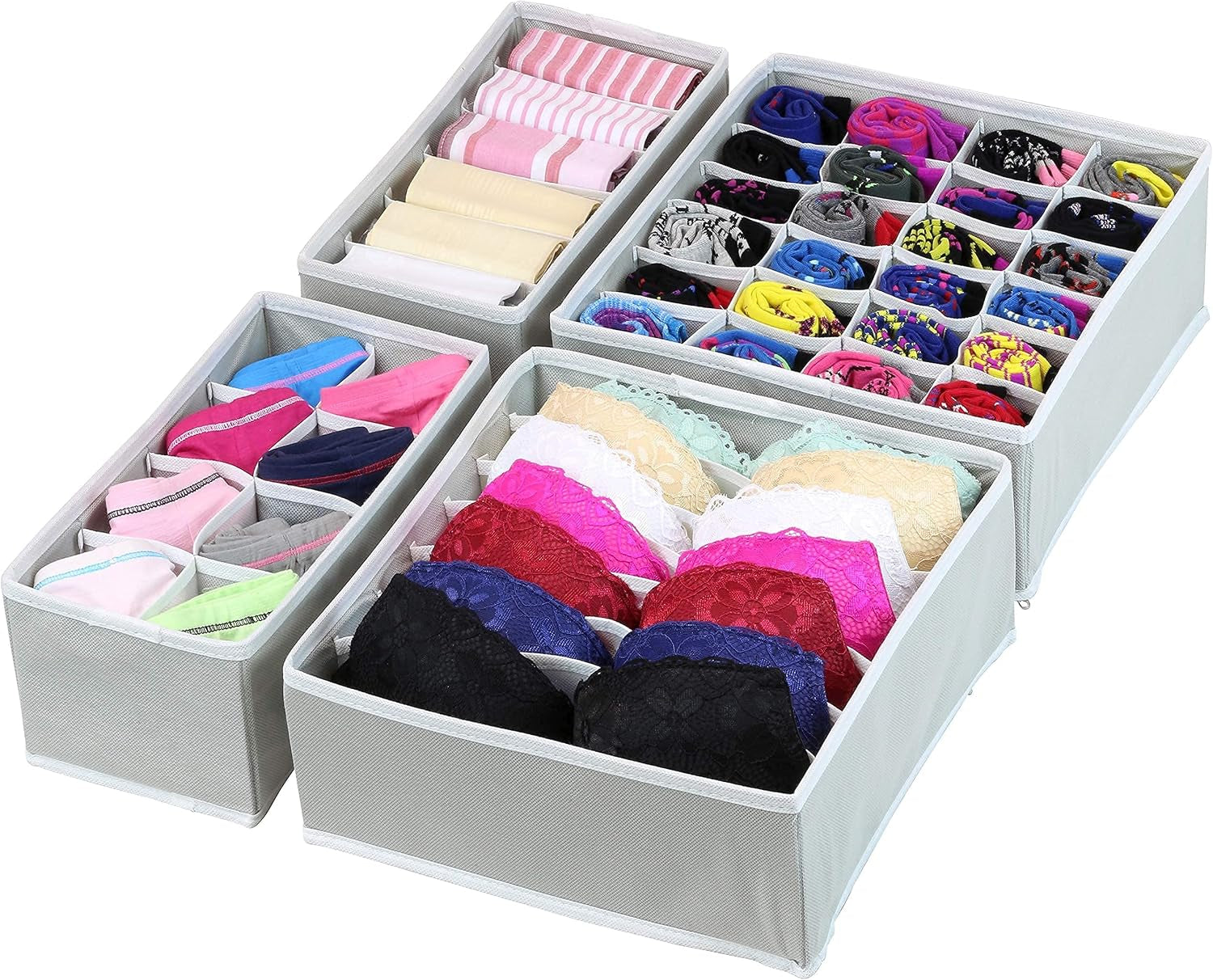 Closet Underwear Organizer Drawer Divider 4 Set + 6 Set Drawer Divider Baskets Bins
