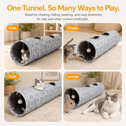 Geometric Collapsible Cat Tunnel with Plush Lining, Includes Play Balls, Suitable for Cats, Rabbits, Kittens, Ferrets, and Puppies, 9.8-Inch Diameter